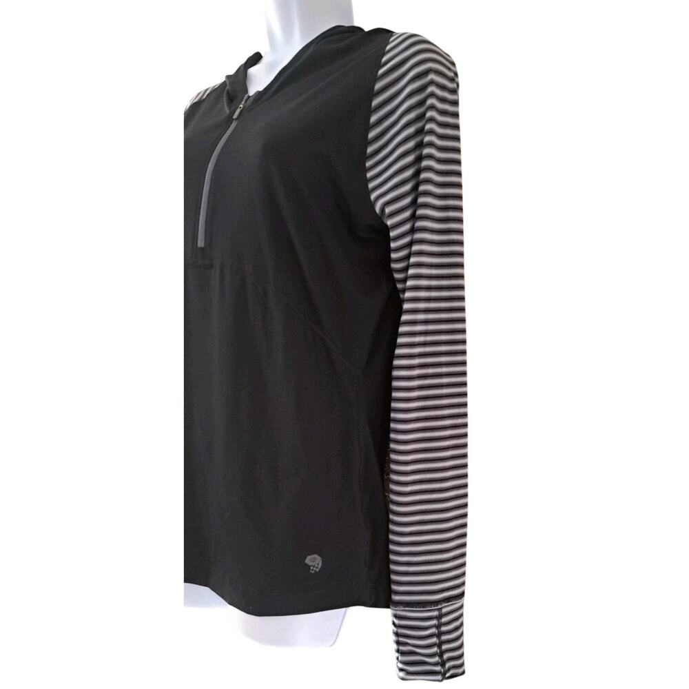 Mountain Hardware Womens Sz L Hooded Top 1/4 Zip Athletic Black Striped Outdoors - Picture 3 of 6